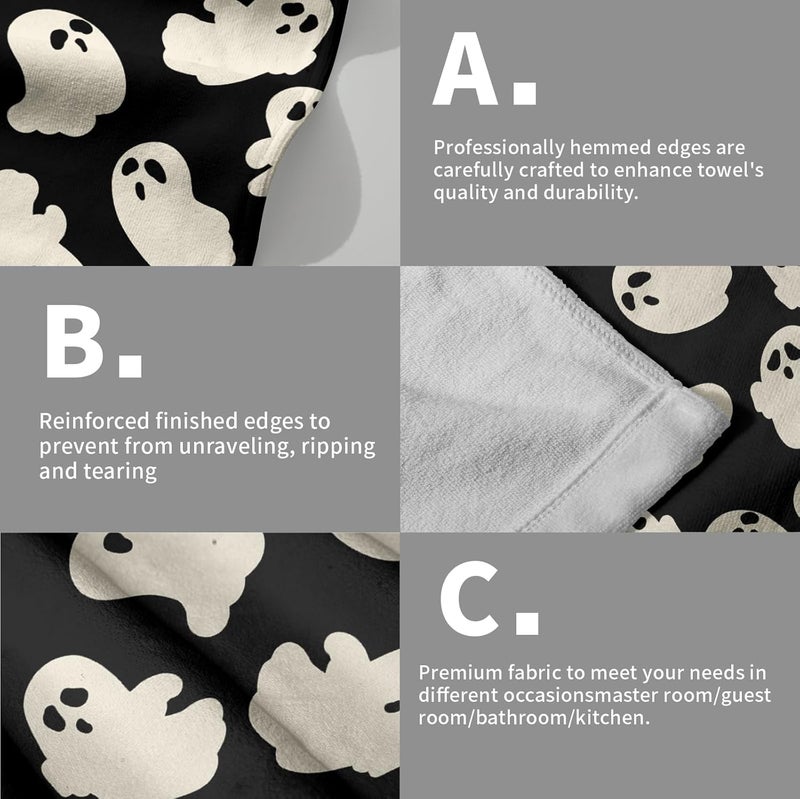 Granbey Halloween Ghost Hand Towels Pack of 2 White Spooky Ghost Black Face Towel 28.3x14.4 Inch Happy Halloween Holiday Decorative Super Soft Kitchen Towels for Bathroom Home Hotel Gym - Image 5